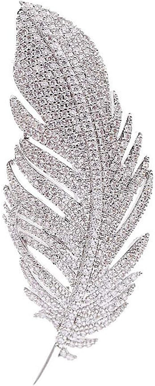 Rhinestone Feather Brooches Pin for Women Men Fashion Crystal Delicate Leaf Brooch Lapel Pins Elegant Dress Accessories Jewelry Boutonniere Corsage for Hat Bag Suit Tie Wedding Birthday