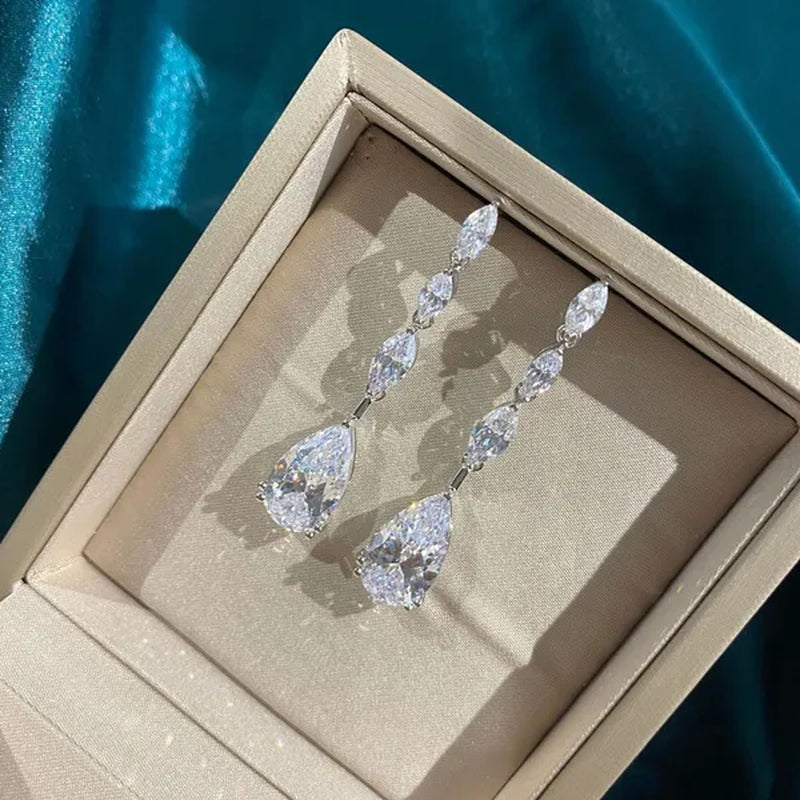 Trendy Ladies Teardrop Cut Zircon Pendant Silver Plated Marquise Lab Diamond Drop Earrings Bridal Engagement Party Jewelry Gift