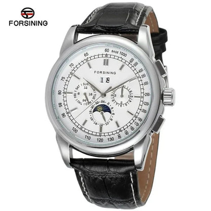 Forsining Moon Phase Shanghai Movement Rose Gold Case Brown Bracelet en cuir véritable Montres pour hommes Top Brand Luxury Auotmatic Watch