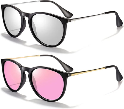 Sunglasses Womens Men Polarized UV Protection Trendy Vintage Retro Round Mirrored Lens Sunglasses For Women