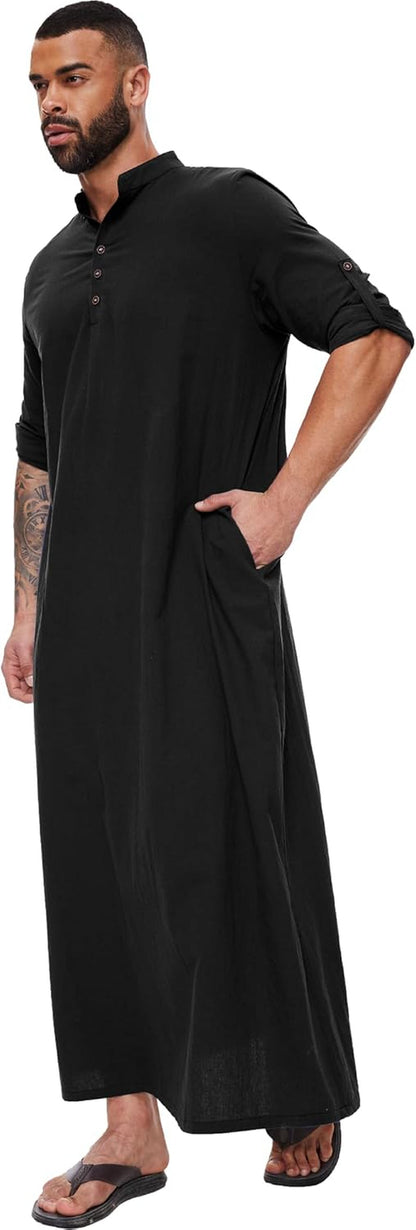 Kaftan for Men Button down Islamic Thobe for Men Arabic Robes for Men