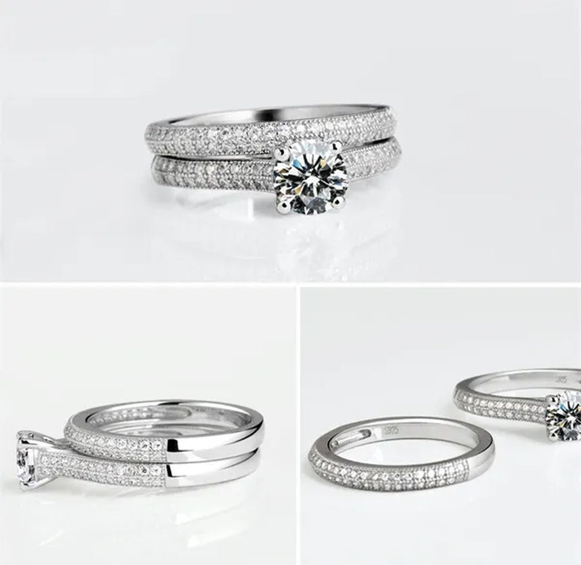 925 Sterling Silver Round Cut AAA CZ Engagement Wedding Ring Set for Women Girl Size 4 5 6 7 8 9