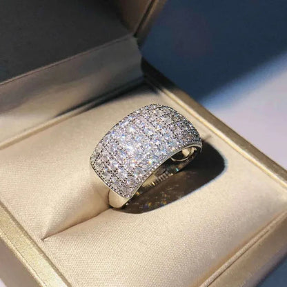 New Fashion 925 Sterling Silver Micro Pave Diamond Wide Rings for Women Bridal Wedding Band Ring Jewelry