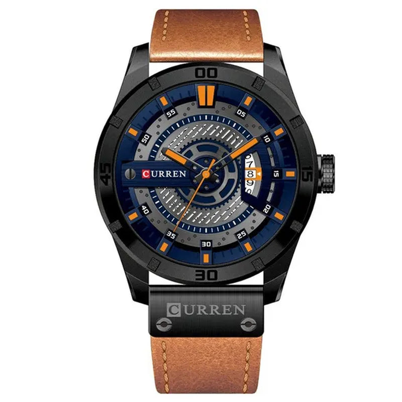 CURREN Men Watch Army Military Sports Watches Black Case Leather Strap Waterproof Date Function