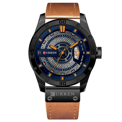 CURREN Men Watch Army Military Sports Watches Black Case Leather Strap Waterproof Date Function
