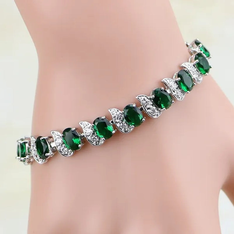 Natural Green Emerald WhiteTopaz 925 Sterling Silver Jewelry Charm Bracelet Christmas Gifts For Women