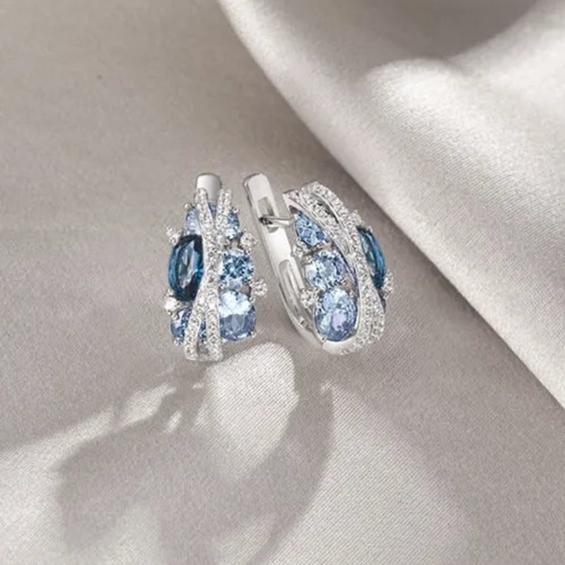 Glamorous Shimmering Blue Spinel with Sapphire Zircon Hoop Earrings Romantic Valentine's Day Birthday Gift Bridal Wedding Earring Party Anniversary Gift Cubic Zirconia Fine Jewelry
