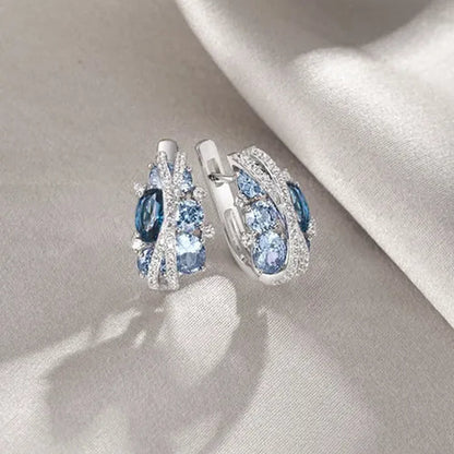 Glamorous Shimmering Blue Spinel with Sapphire Zircon Hoop Earrings Romantic Valentine's Day Birthday Gift Bridal Wedding Earring Party Anniversary Gift Cubic Zirconia Fine Jewelry