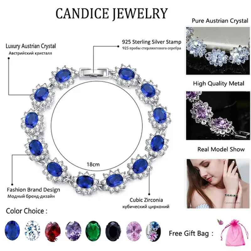 CANDICE 2023 New Fashion Women Silver Jewelry With Multicolor Crystal and CZ Bracelets Bangles 18cm
