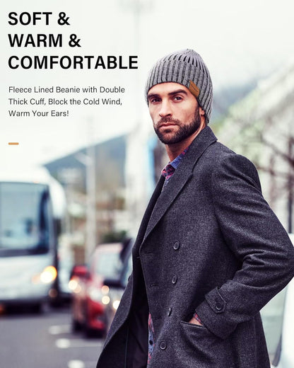 Mens Beanie Hats 3 Pack, Winter Hats for Men Women Warm Thermal Fleece Lined, Thick Knit Fashion Skull Cap for Guys