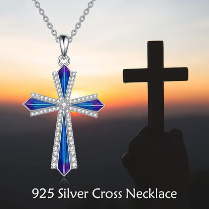 Cross Necklace 925 Sterling Silver Cubic Zirconia CZ Cross Crucifix Pendant Necklace Jewelry for Women Men Girls
