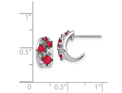 3/5 Carat (ctw) Natural Ruby Earrings in 14K White Gold with Accent Diamonds