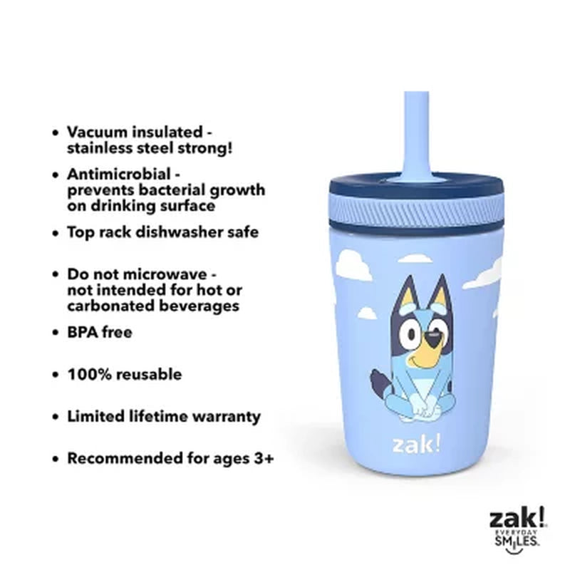 Zak Designs 12-Oz. Stainless Steel Double-Wall Tumbler for Kids with Antimicrobial Straw, 2-Piece Set, Choose Color