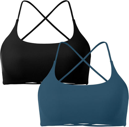 Women 2 Piece Open Back Sports Bra Pack Strappy Workout Gym Yoga Crops