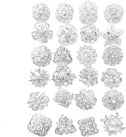 Lot 24Pc Shining Rhinestone Crystal Brooches Pins DIY Wedding Bouquet Kit