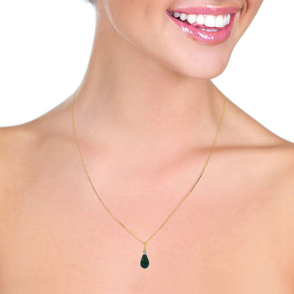 14K Solid Gold 18" Necklace with Briolette Emerald COLOUR GREEN SAPPHIRE Pendant