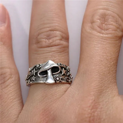 Exquisite Fashion Jewelry 925 Sterling Silver Mushroom and Star Ring Men and Women Wedding Band Engagement Promise Rings Anniversary Birthday Christmas Friendship Gift Couple Jewelry Rings Size 6-13
