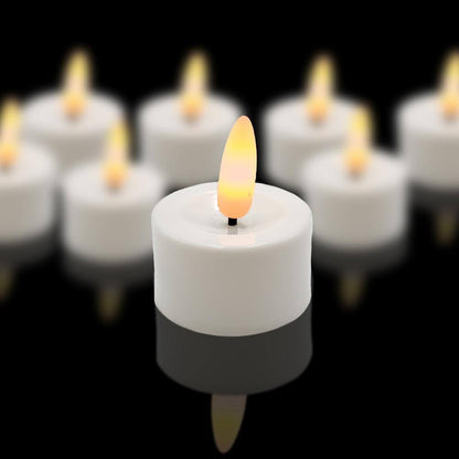 Battery Operated 3D Wick LED Tea Lights, White - Set of 12