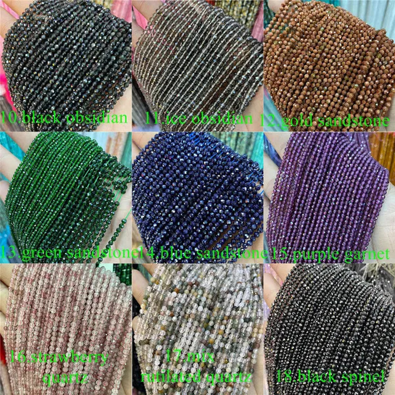 Natural 2 3 4MM Tiny Small Beads Ruby Sapphire Gemstone Beads Faceted Round Loose Beads For DIY Necklace Bracelet Jewelry Making 15.5''