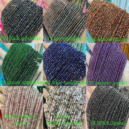 Natural 2 3 4MM Tiny Small Beads Ruby Sapphire Gemstone Beads Faceted Round Loose Beads For DIY Necklace Bracelet Jewelry Making 15.5''