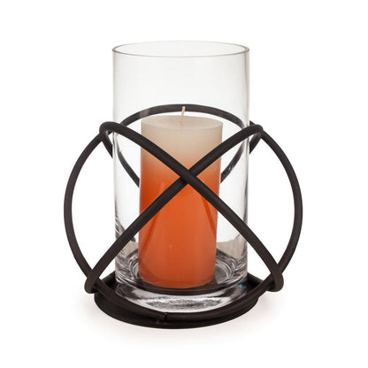 Orbits Black Metal and Clear Glass Hurricane Candleholder