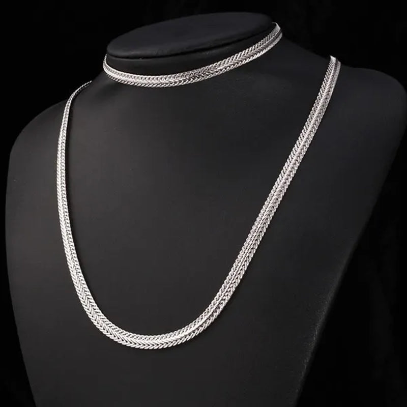 2Pcs 925 Sterling Silver Flat Snake Bone Chain Necklace Bracelet for Man Women Fashion Punk Charm Jewelry Set