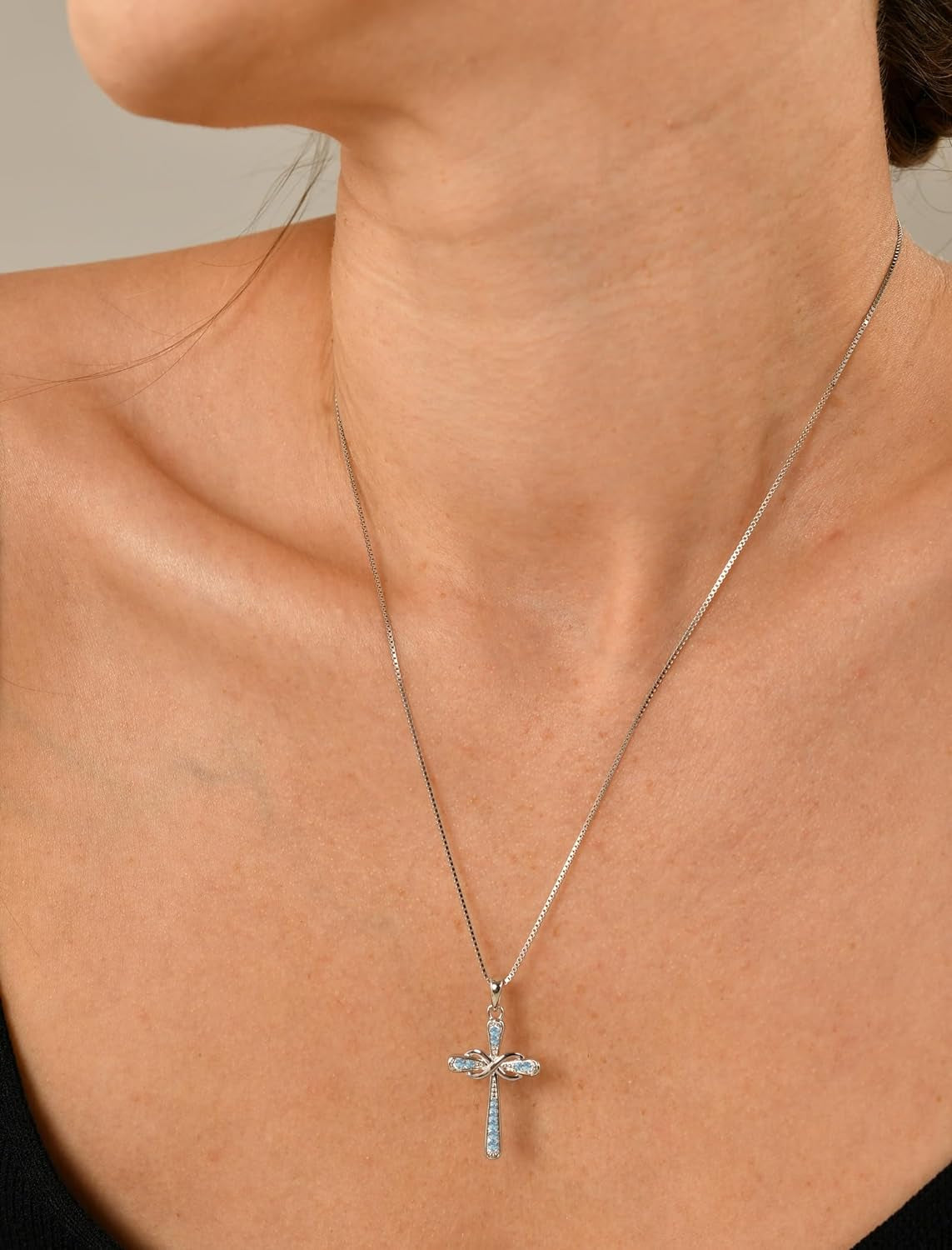 Women'S Cross Necklace 925 Sterling Silver Infinity Pendant Birthstone Criss Jewelry