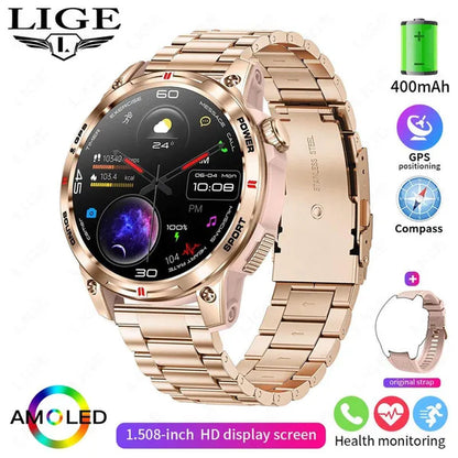 LIGE GPS 100+ Sport Modes Smart Watch Men Compass Military With LED Flashlight Bluetooth Call Sport Tracker IP68 Waterproof Smartwatch For Women Android IOS