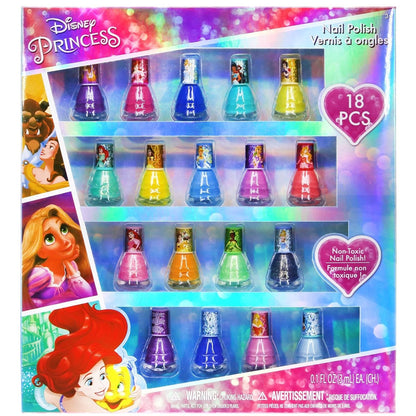 Disney Princesses Super Sparkly Peel-Off Nail Polish Deluxe Present Set for Girls, 18 Colors