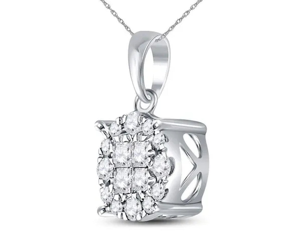 1/4 Carat (ctw H-I, I1-I2) Diamond Cluster Pendant Necklace  in 14K White Gold with Chain