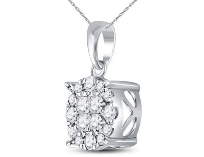 1/4 Carat (ctw H-I, I1-I2) Diamond Cluster Pendant Necklace  in 14K White Gold with Chain