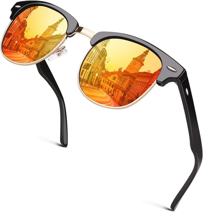 Classic Horn Rimmed Semi Rimless Polarized Sunglasses for Men Women GQO6