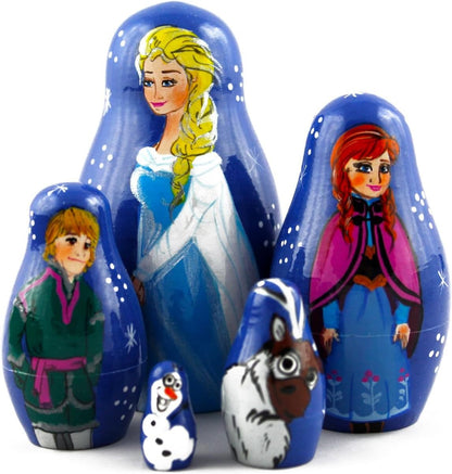 Matryoshka Matrioska Babuska Russian Nesting Wooden Doll Frozen Elsa Anna Elza Olaf Matryoshika Babushka 5 Pcs Stacking Hand Painting Nested Matriosjka Matrioska Matreshka Matrjoska Matroeska