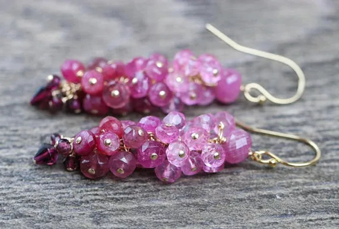 Pink Topaz Earrings Ruby Cluster Earrings Pink Tourmaline Earrings