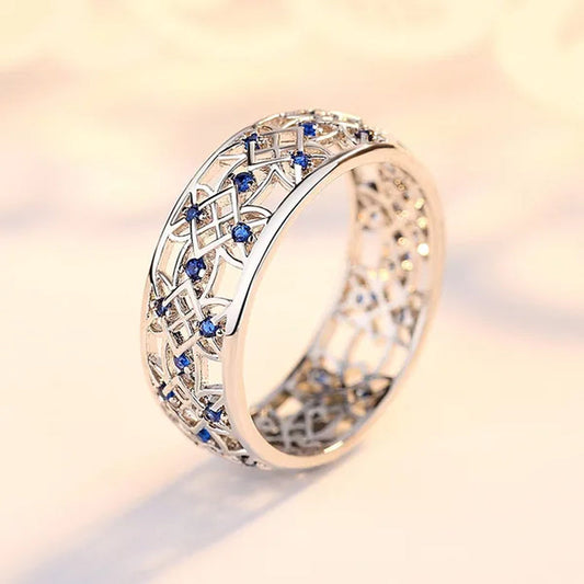 925 Silver anniversary Statement Ring Natural Gemstones Sapphire Ring Wedding Bride Engagement Band Charm Ring Jewelry size 6 7 8 9 10