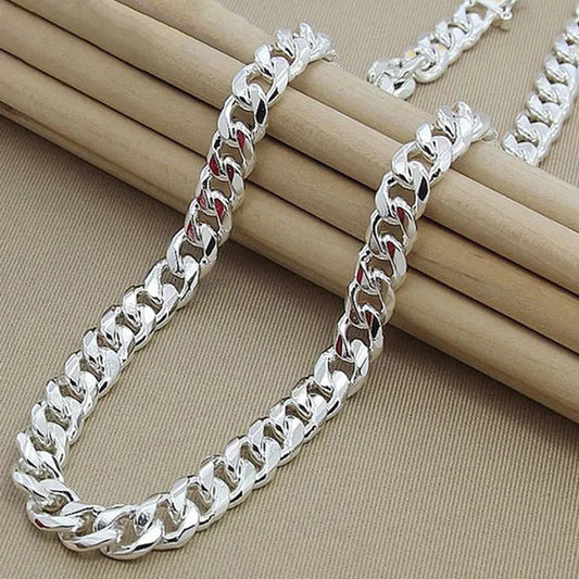 Franco Chain 925 Sterling Silver 10MM 8/20/22/24 Inch Cuban Chain Necklace for Women Men Fashion Jewelry Party Christmas Gifts