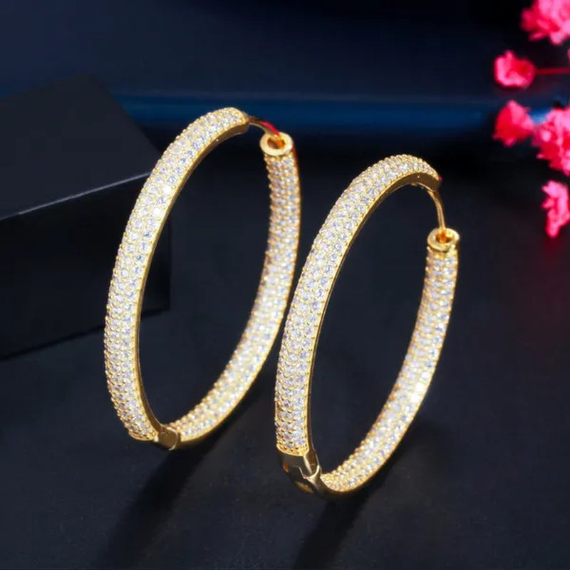 CANDICE European American Fashionable Large Hoop Earing Full Micro Shining AAA CZ Zirconia Silvery Golden Women Earrings Jewelry