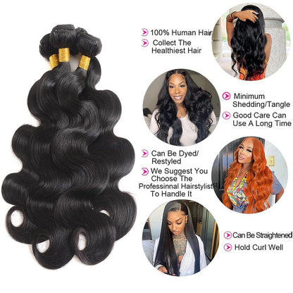 14A Human Hair Bundles 14 16 18 20 Inch 4 Bundles Human Hair 100% Unprocessed Brazilian Virgin Hair Bundles Deals Quick Weaves Hair Extensions