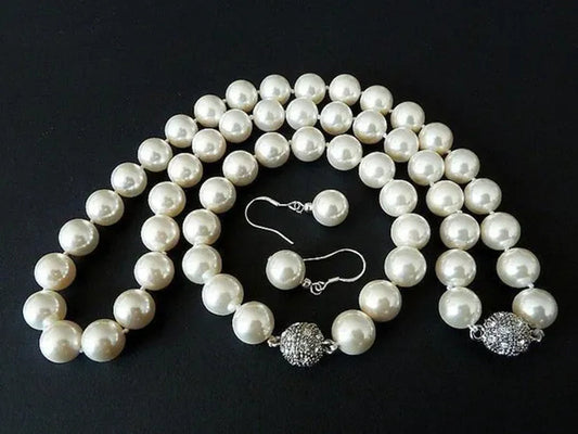 Hot sales 8mm white black brown color south sea shell pearl necklace bracelet earrings set handmade jewelry