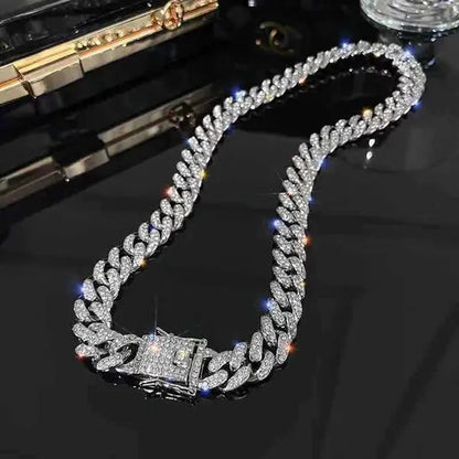 Cuban Link Chain Gold Silver Plated Bling Miami Cuban Necklace Diamond Chain for Fashion Men Iced Out Hip Hop Jewelry 1Pcs
