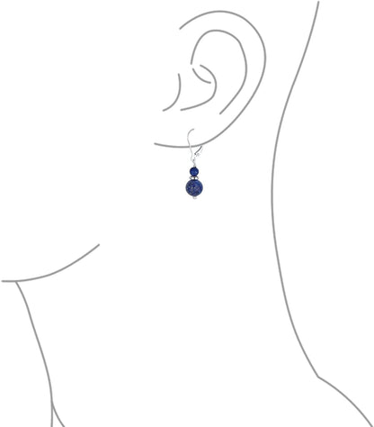 Gemstone Natural Blue Lapis Lazuli Red Carnelian Green Aventurine Boho Bali Milgrain Edged Beaded Rondel Separator Double Ball round Drop Dangle Earrings for Women Teen .925 Sterling Silver Lever Back