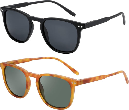 Polarized Sunglasses for Women Men: Retro Shades round | Square Frame UV Protection 2 Pack
