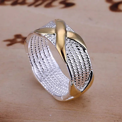 Wholesale! Prefect!Hot New High quality 925 Sterling Silver Fashion Jewelry Ring Gold "X" Hot Sale