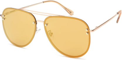 Premium Rimless Oversized Aviator Sunglasses for Women, Polarized PC Lens UV Protection Women’s Shade VF2203