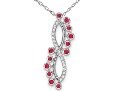 1/6 Carat (ctw) Natural Ruby Pendant Necklace in 14K White Gold with Diamonds and Chain