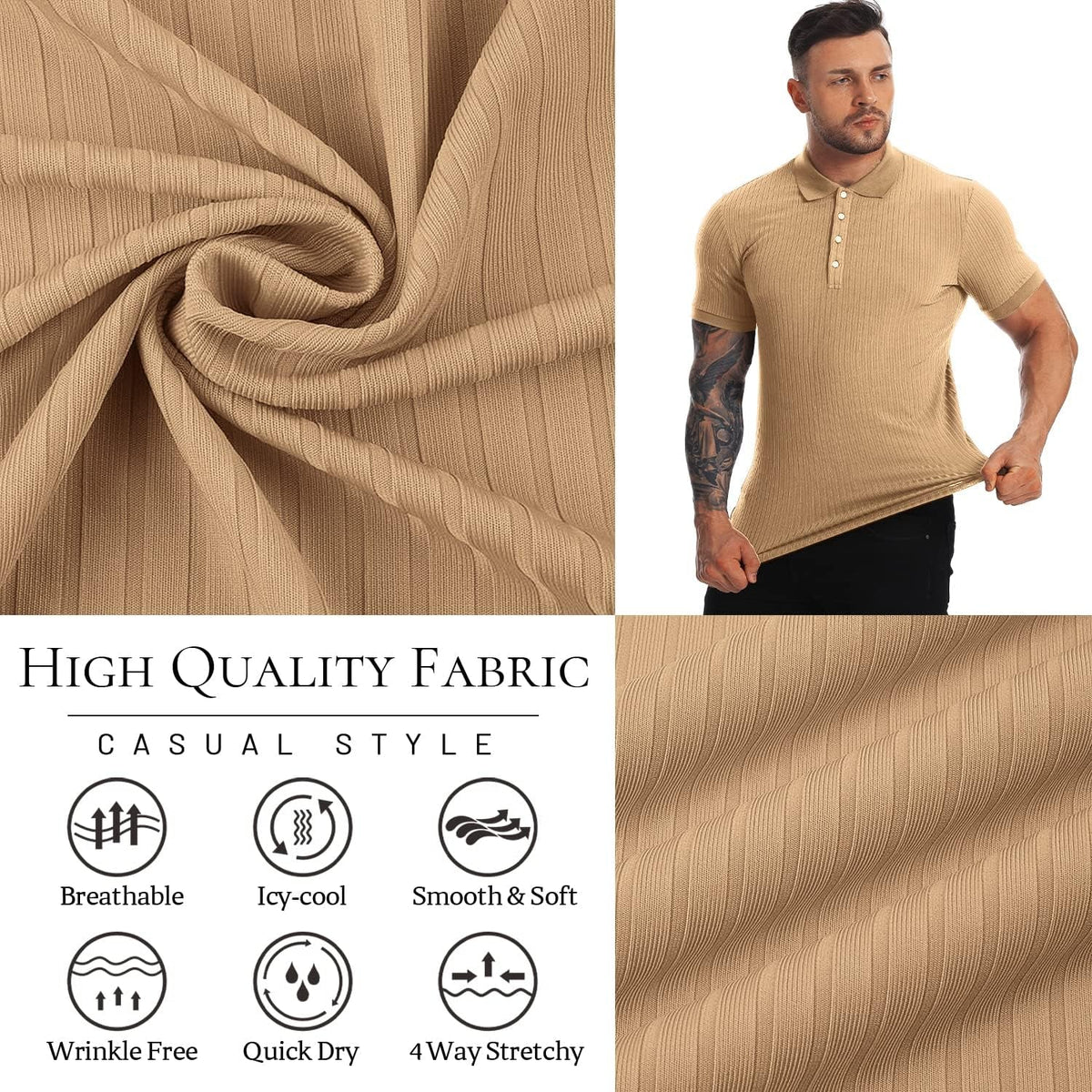 Muscle Polo Shirts for Men Slim Fit Short Sleeve Golf Shirts Men Dry Fit Shirts Casual Stylish Clothes