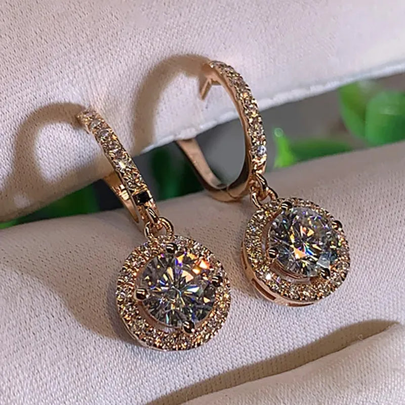 Luxury Elegant Exquisite 925 Sterling Silver Rose Gold Diamond Dangle Drop Earrings for Women Engagement Bridal Wedding Earrings Party Jewelry