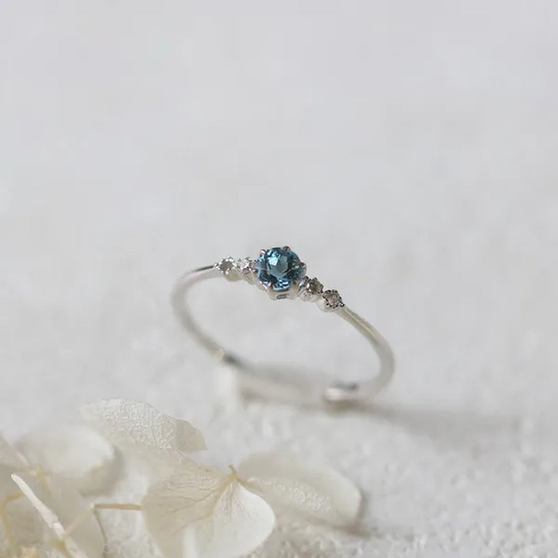 Women Dainty Silver Plated Skyblue Round Cut Aquamarine Diamond Natural Gemstone Ring Wedding Jewelry Gifts Size 5 6 7 8 9 10 11