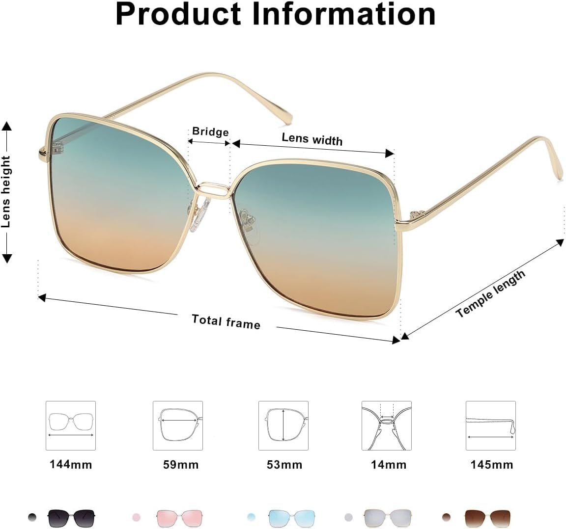 Classic Trendy Square Oversized Sunglasses Womens Mens UV400 Big Large Designer Shades SJ1082