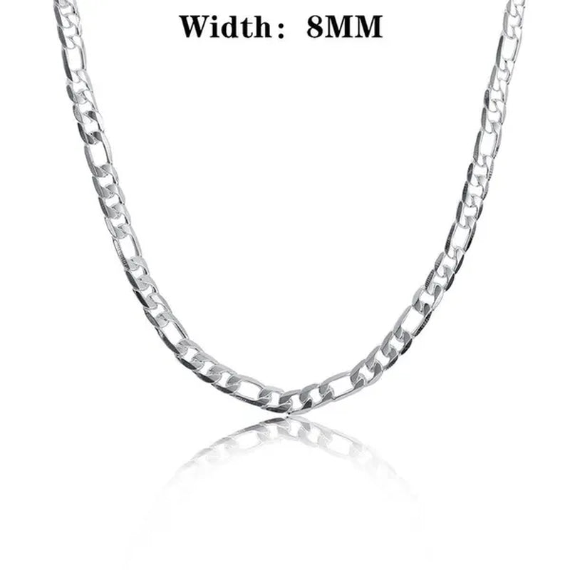 Wholesale High Quality 925 Sterling Silver Fashion Jewelry 2MM/4MM/6MM/8MM Women Men 925 Solid Silver Figaro Chain Necklace 16/18/20/22/24/26/28/30 inches